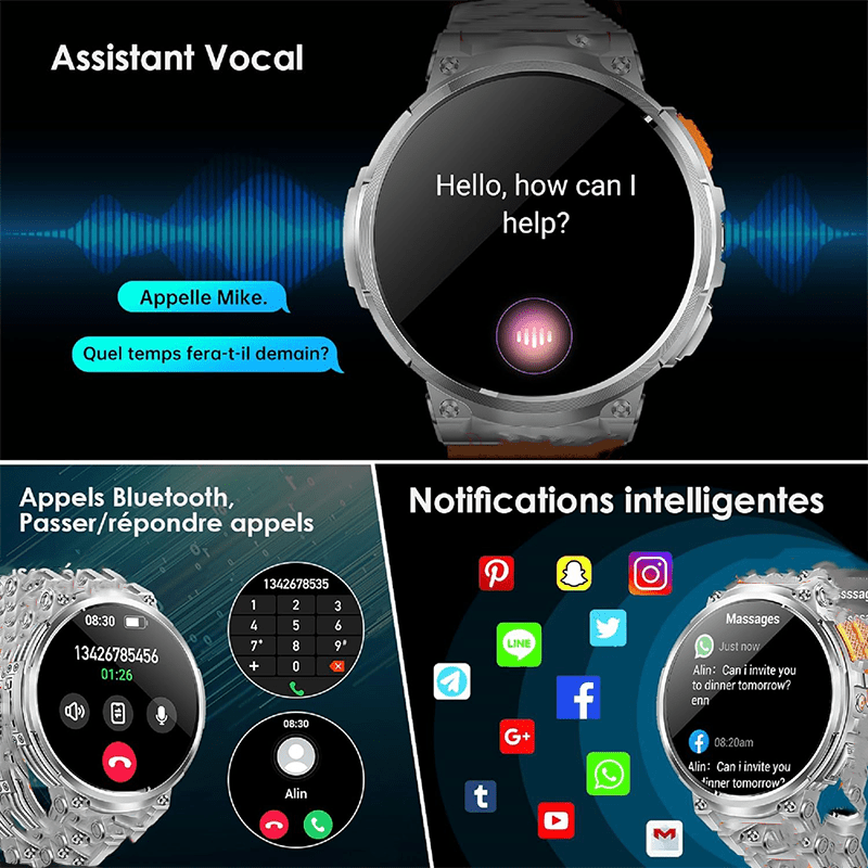 Stahlgear Zeus Montre connectée intelligente hommes 1.85 pouces HD sport Bluetooth appel GPS sport Fitness Tracker moniteur cardiaque 710 mAh étanche – Image 3