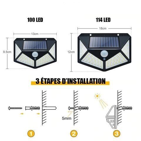 Lampe Solaire Extérieur 100 LED étanche 270° Détecteur de Mouvement – Image 5
