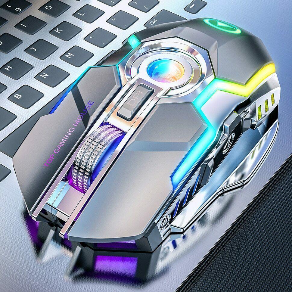 Souris de jeu sans fil rechargeable silencieuse 1600 dpi led rvb ergonomique – Image 2