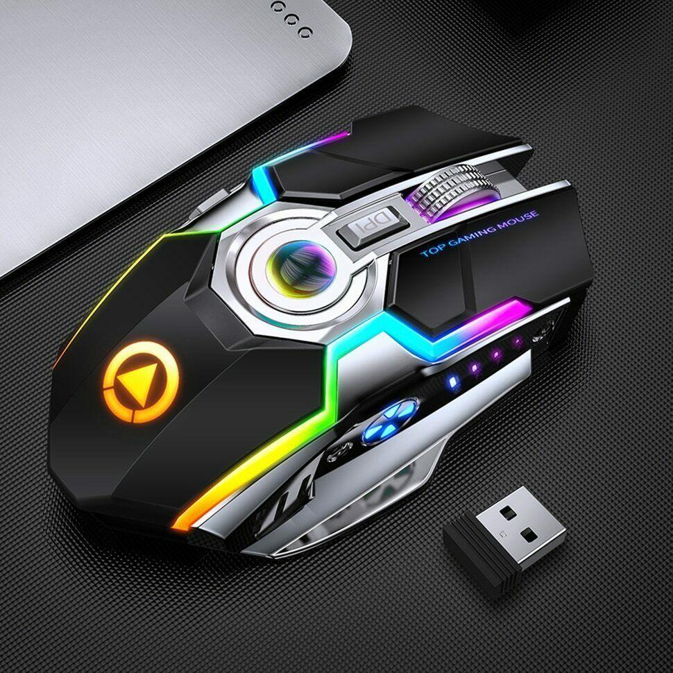 Souris de jeu sans fil rechargeable silencieuse 1600 dpi led rvb ergonomique – Image 5