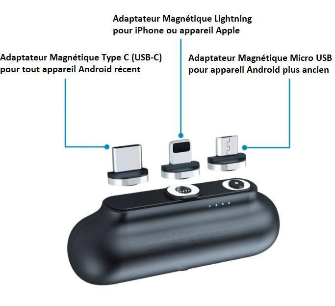 Snap n charge Mini chargeur Portable magnétique 3 en 1 Micro USB Type C 2600mAh – Image 11