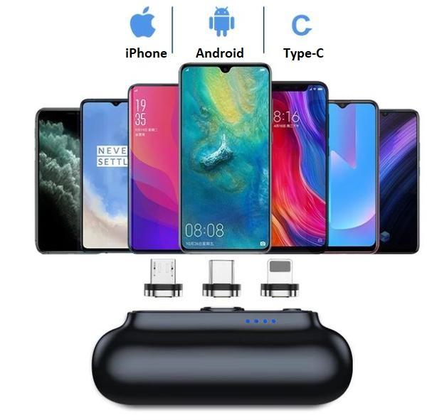 Snap n charge Mini chargeur Portable magnétique 3 en 1 Micro USB Type C 2600mAh – Image 5