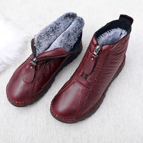 Bottes chaudes d'hiver en cuir souple pour femmes