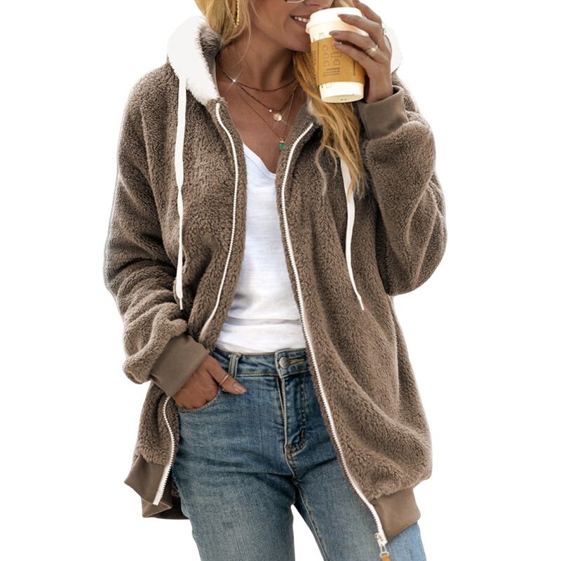Veste à capuche ample et chaude avec fermeture éclair – Image 3