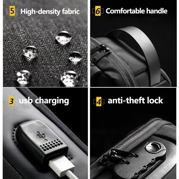 Sac en bandouliere antivol avec port USB recharge pour homme et femme – Image 3