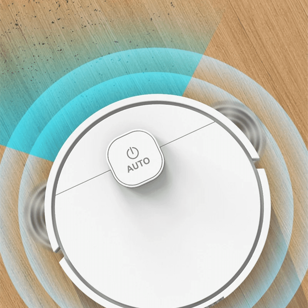 robot aspirateur en cours d’utilisation dans une maison