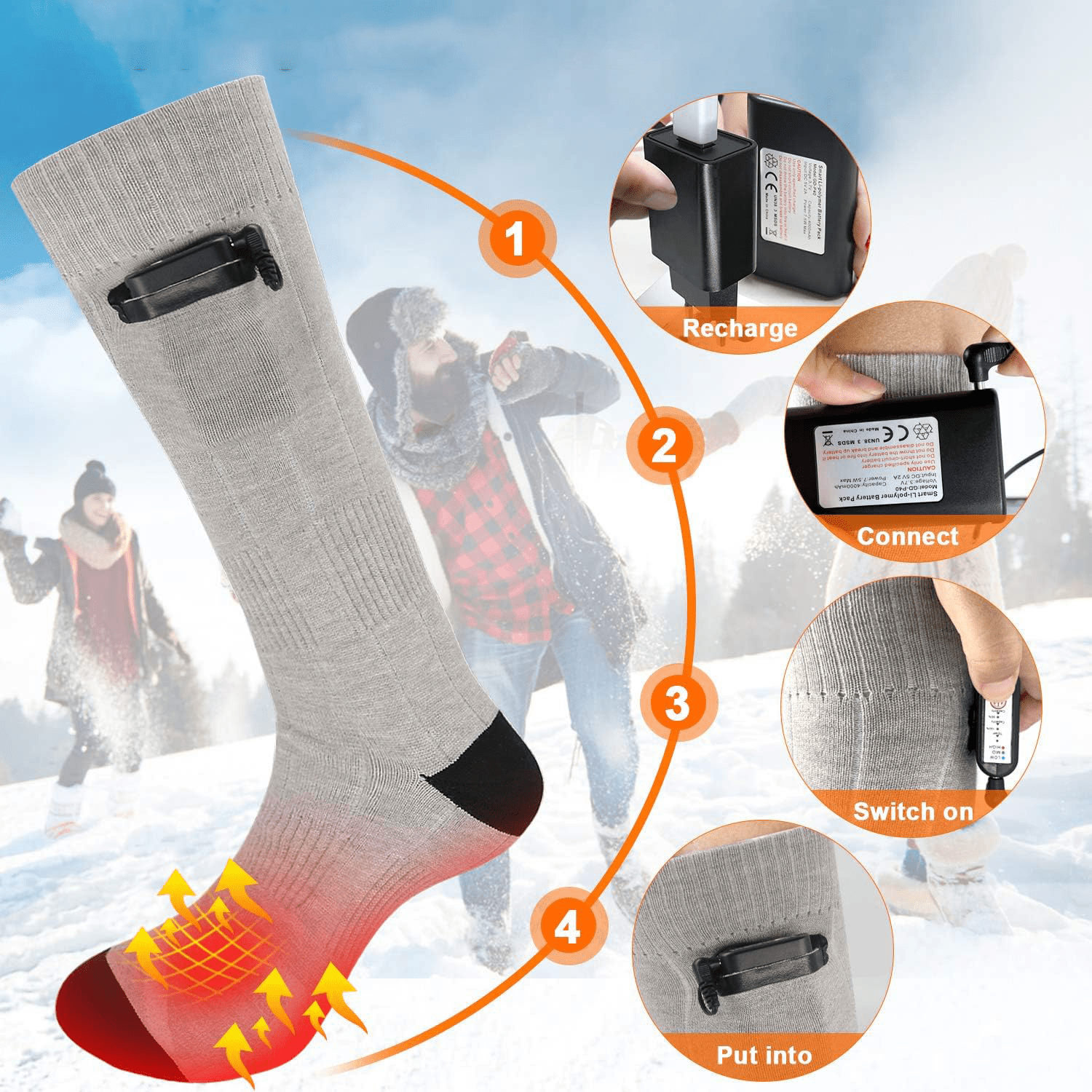 Hilipert Chaussettes chauffantes Rechargeable pour Homme et Femme – Image 4