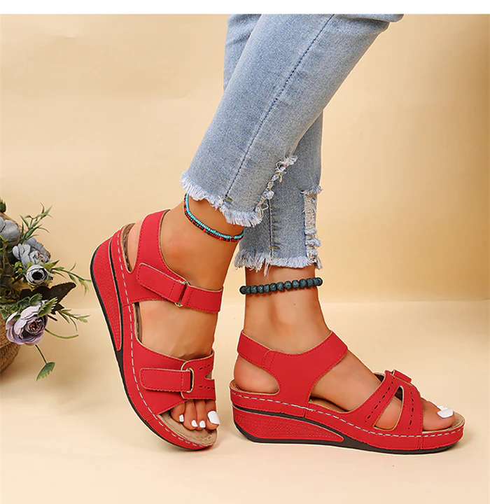 Sandales à talons compensés pour femmes avec brides de cheville réglables design perforé respirant, décontractée – Image 4