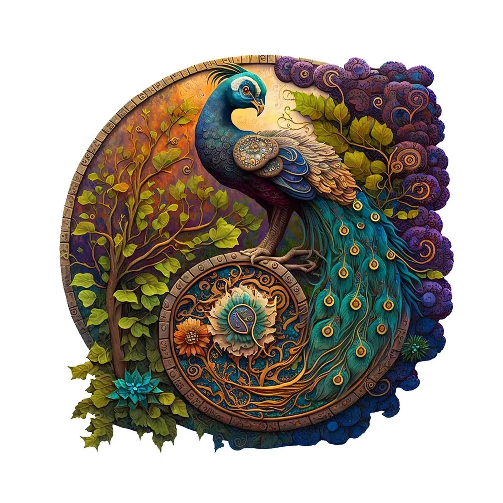 Puzzle Up rond en bois de paon