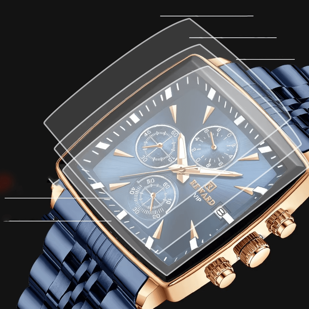 Montre REWARD rectangulaire avec aiguilles lumineuses