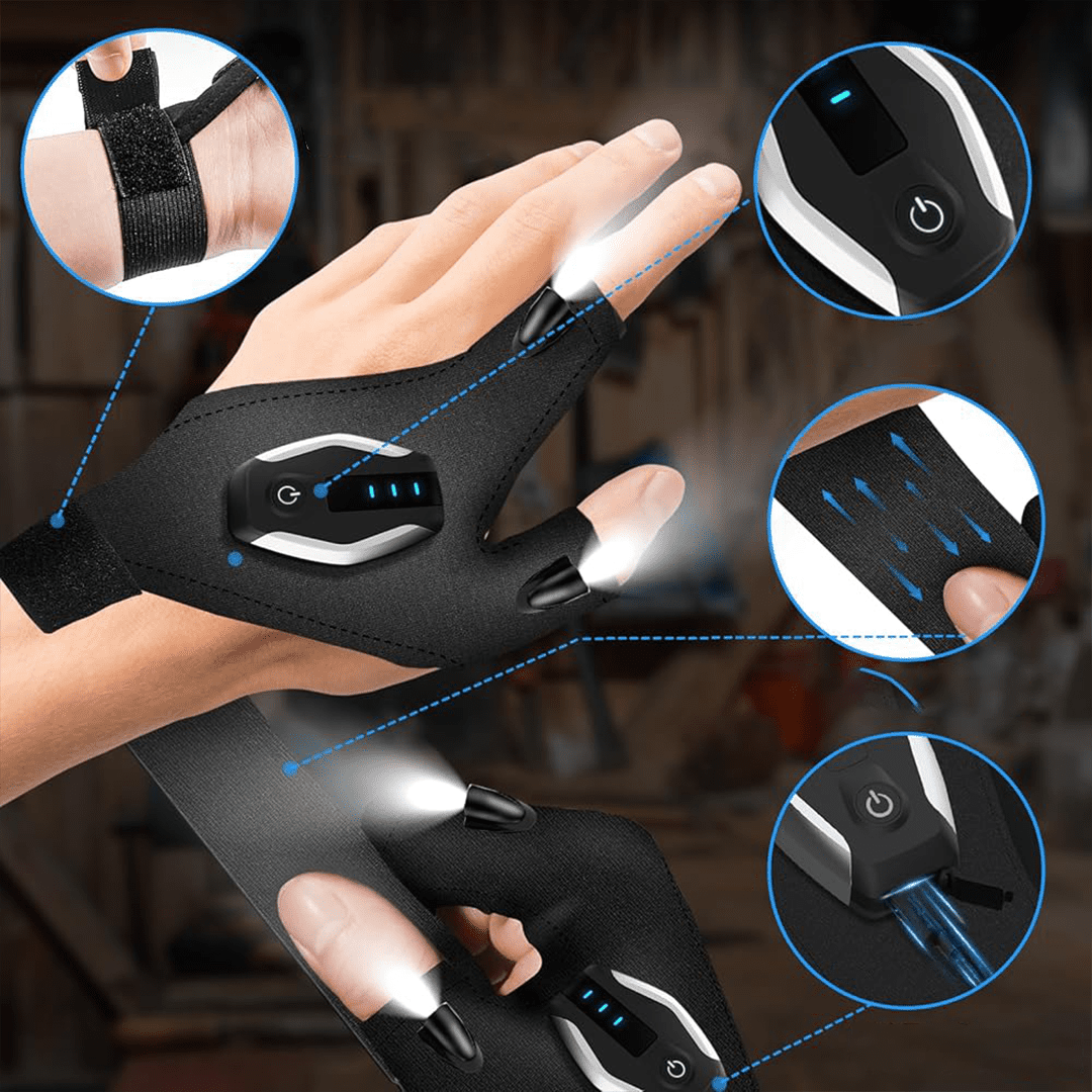 SuperGlove Gant demi-doigt à led mitaines imperméable – Image 2