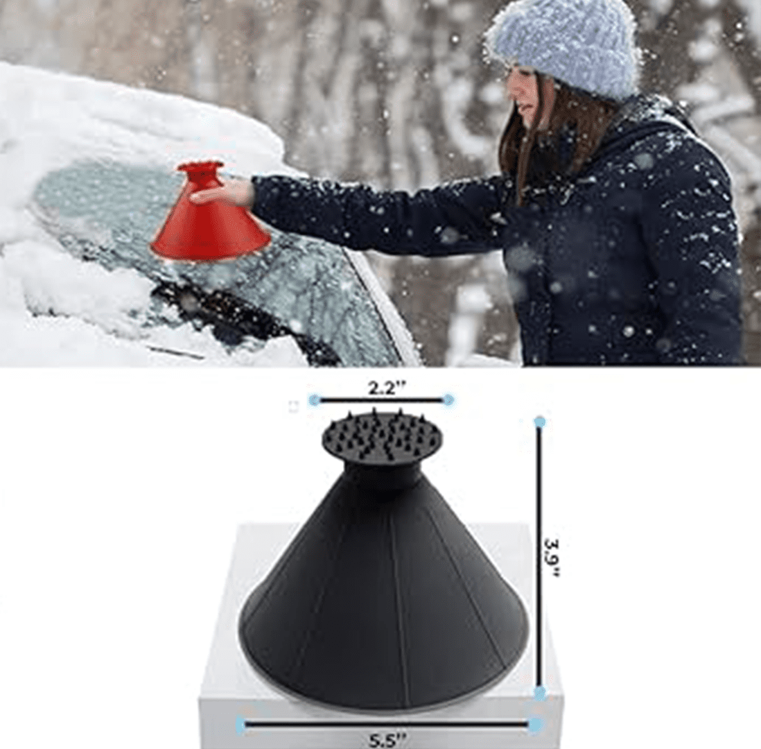 Grattoir rangé dans le coffre d’une voiture.