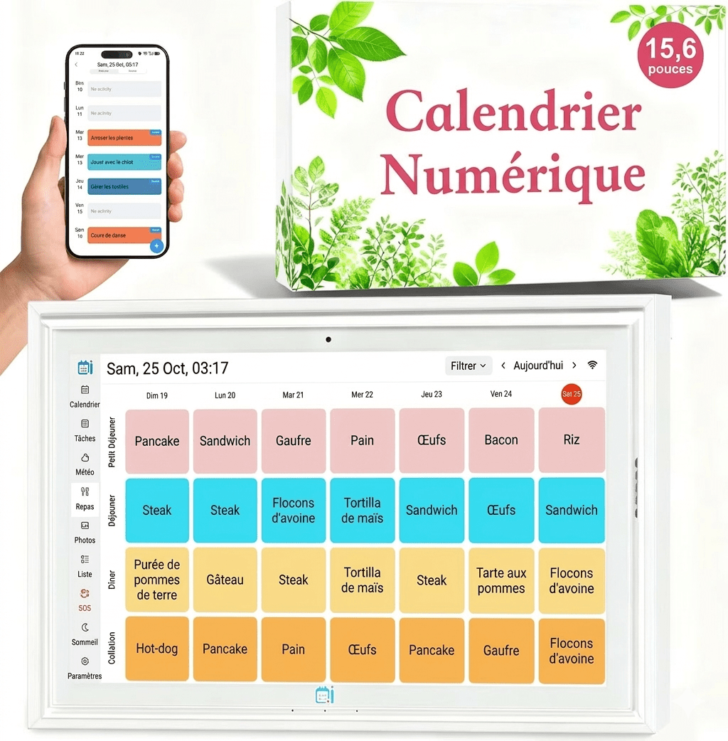 écran hd du calendrier numérique montrant plusieurs événements colorés