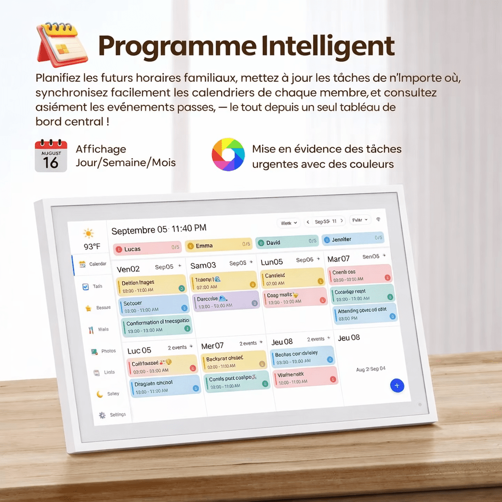 interface du calendrier numérique en vue hebdomadaire avec événements