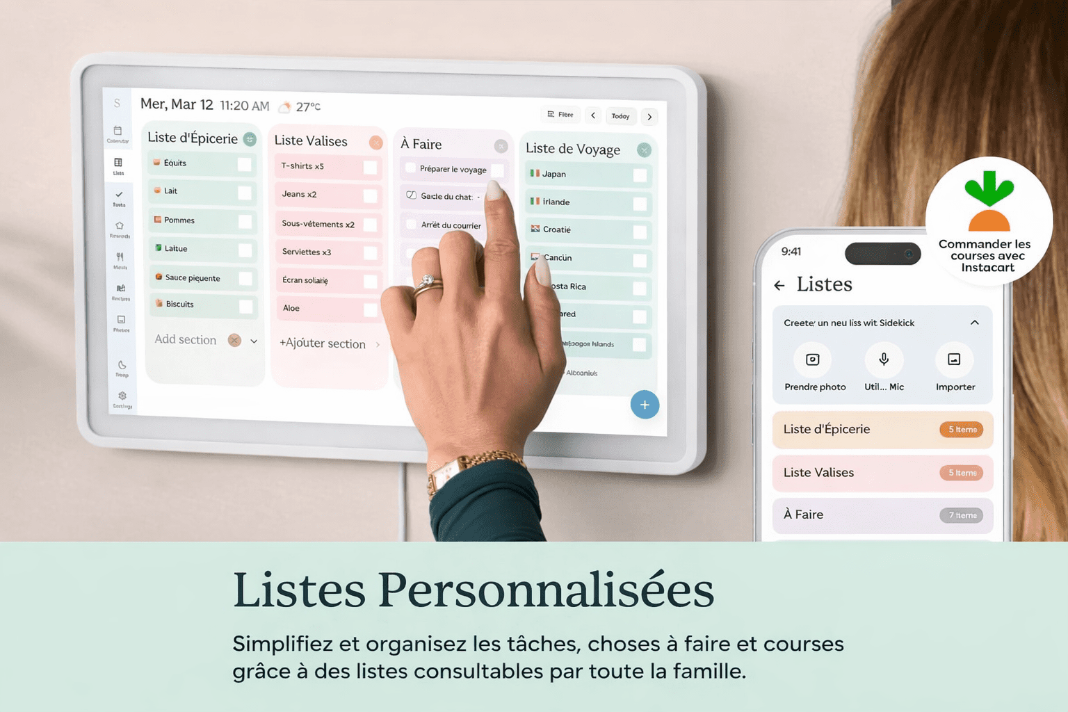 gros plan sur l’écran tactile du calendrier numérique skylight