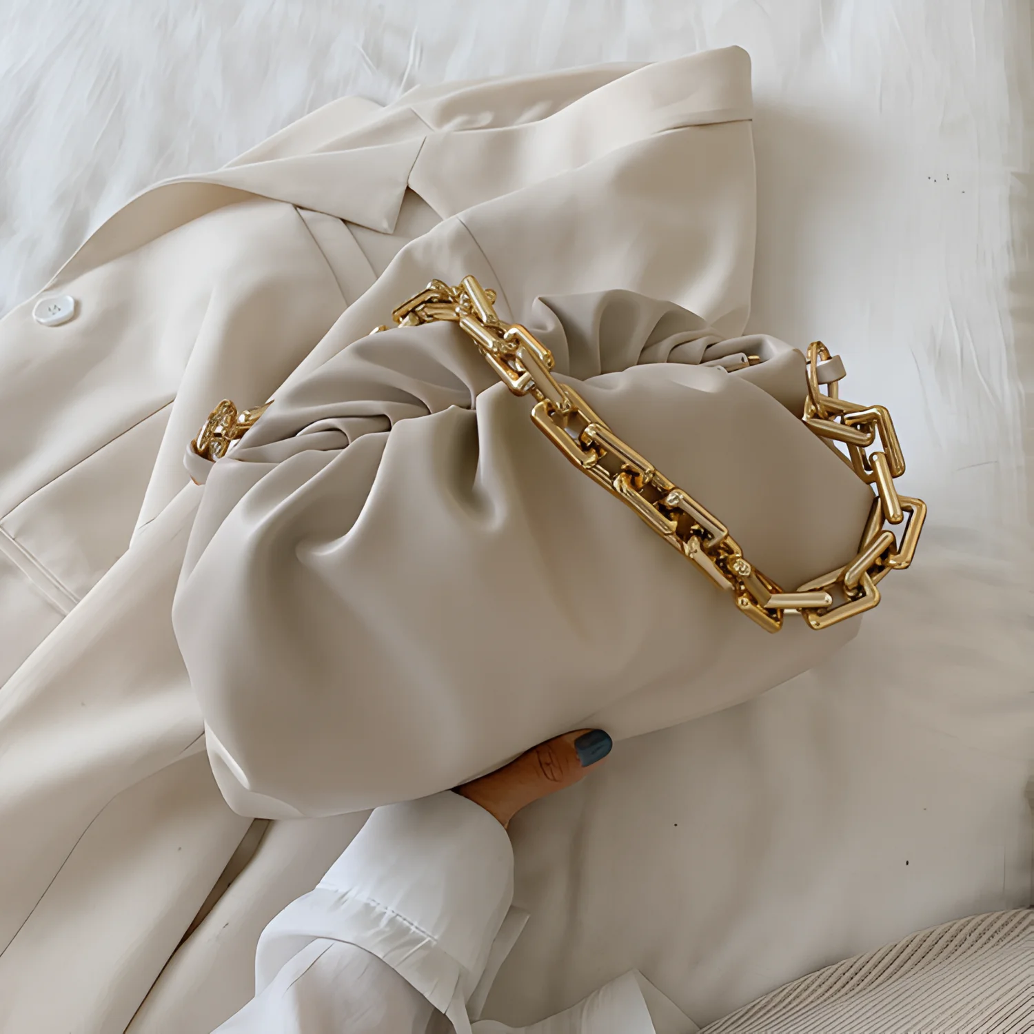 Sac de luxe chaine en or pour femmes - Blanc