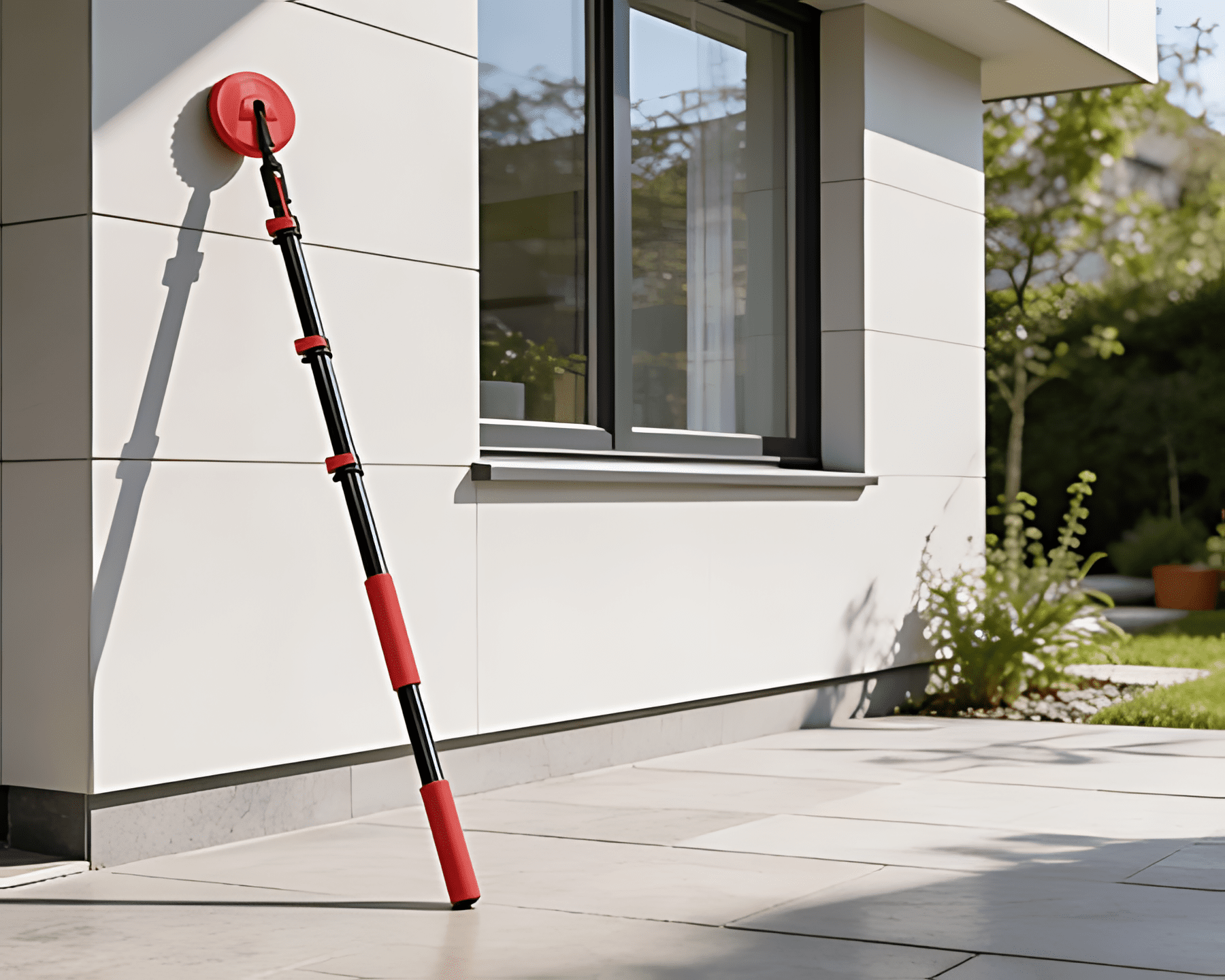 Manche télescopique réglable utilisé pour nettoyer une surface en hauteur.